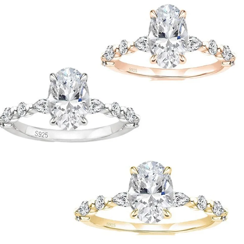 

TY 3ct Oval Cut Moissanite Engagement Rings for Women s925 Sterling Sliver Plated 18k White Gold Promise Ring for Her Gift