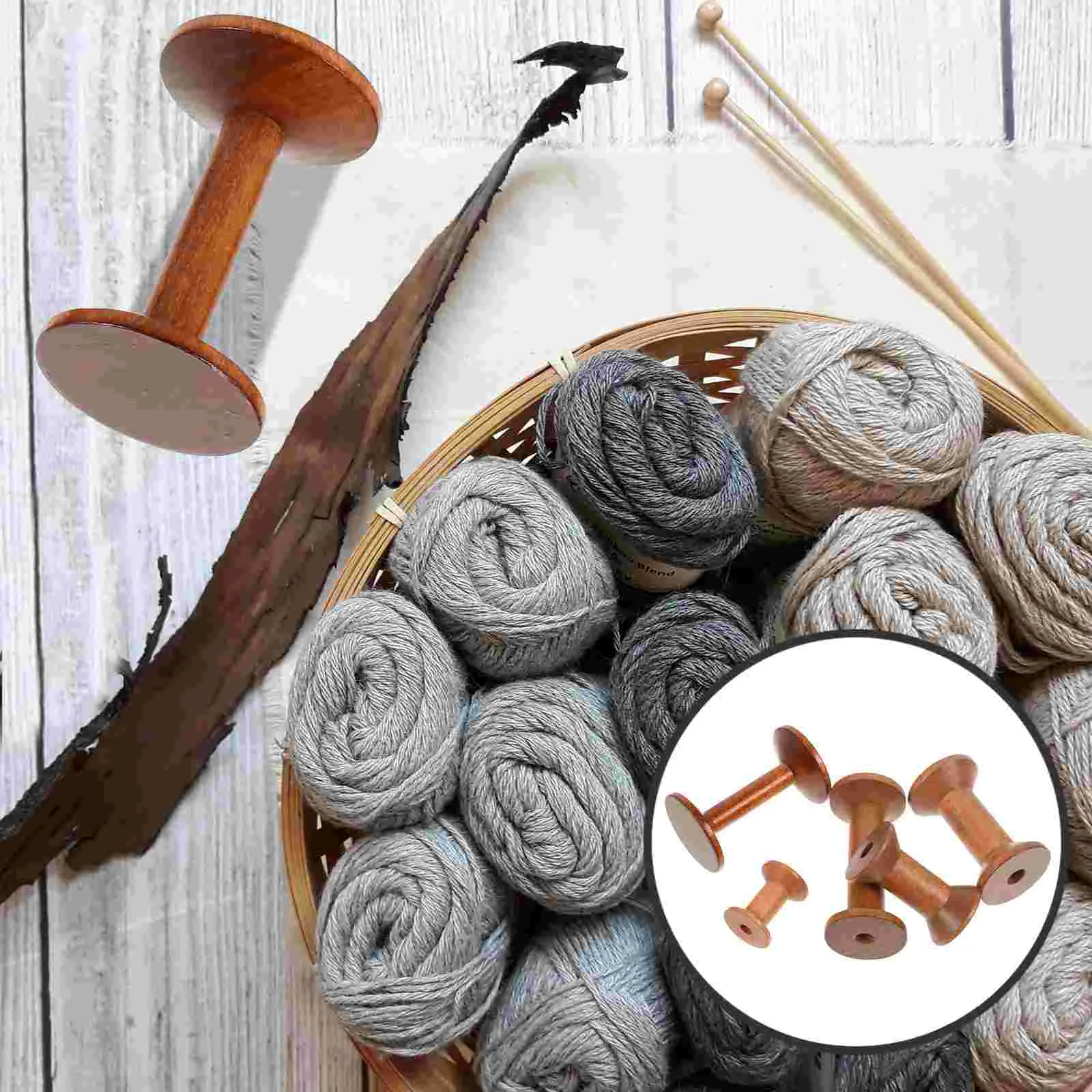 5 Pcs Rotatable Thread Holder Spool Household Wood Rack Manual Yarn Sewing Spools