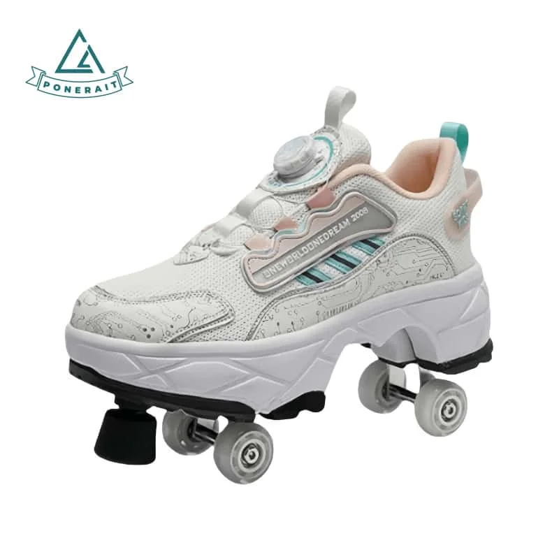 

PONERAIT Kids Roller Skates Unisex Quad Wheels Inline - Breathable Mesh with Safety Brake & Ratchet Buckle Teen Skate Gift