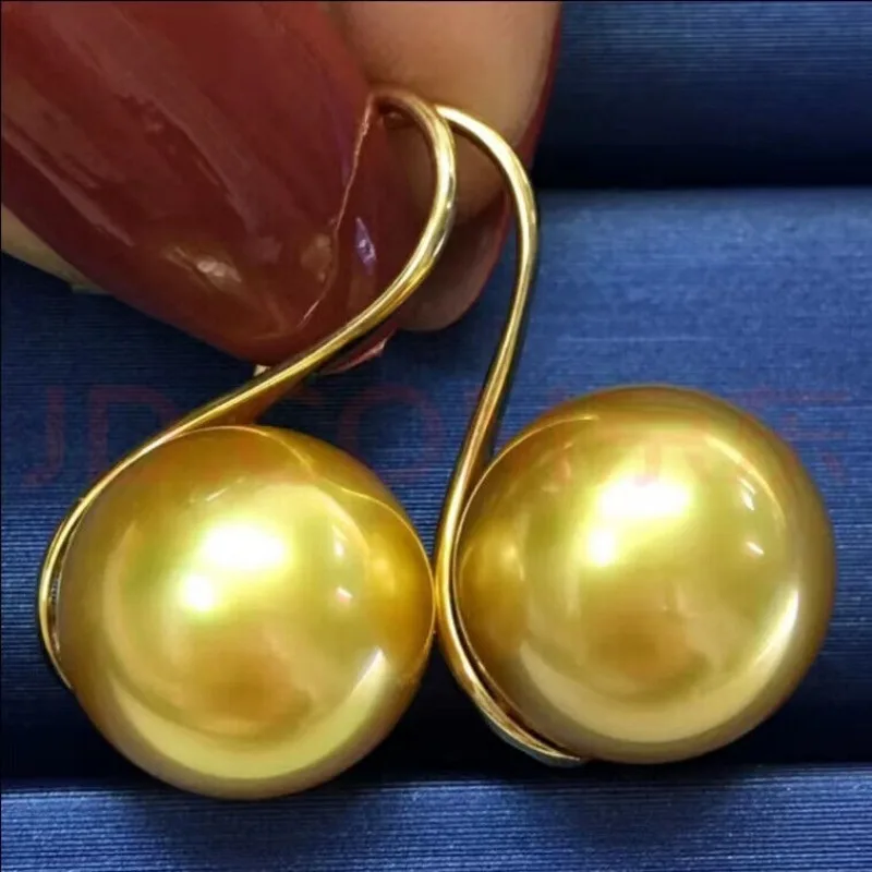 

PAIR 10-11MM NATURAL SOUTH SEA GENUINE PERFECT GOLD PEARL DANGLE EARRING AAA UNIQUE silver 925 jewelry