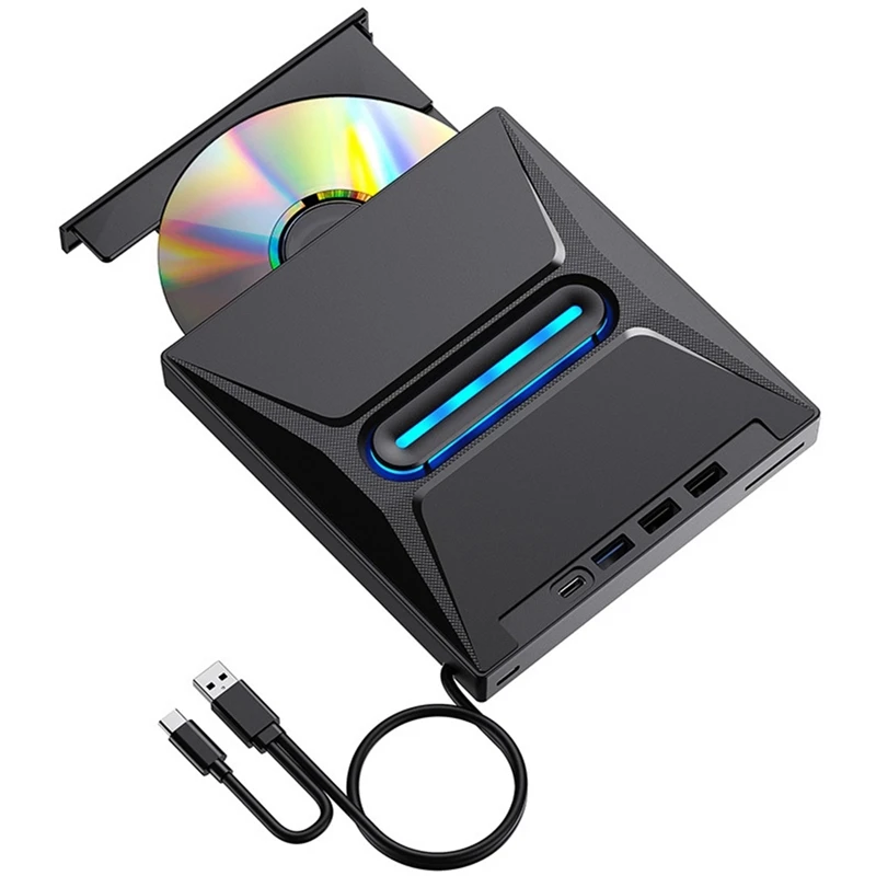 USB 3.0 External CD DVD Drive High-Speed Portable CD/DVD +/-RW Drive With SD Card Reader, CD ROM Burner, And USB-C Conn