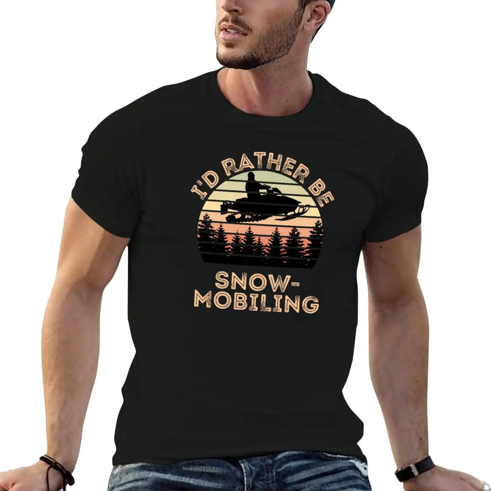 I'd Rather be Snowmobiling. Snowmobile shirt T-Shirt Daily Wear Plain Short Sleeve Shirt
