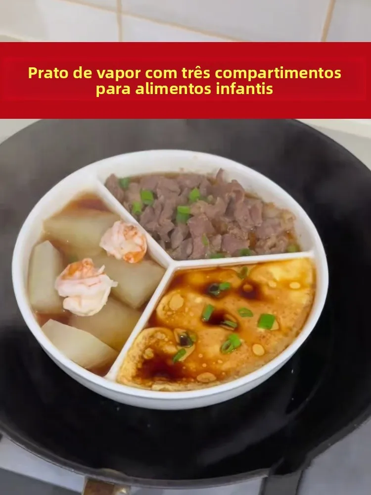 three-in-one-ceramic-steaming-dish-baby-complementary-food-tray-multi-compartment-plate-fruit-dish-home-snack-prep-tray