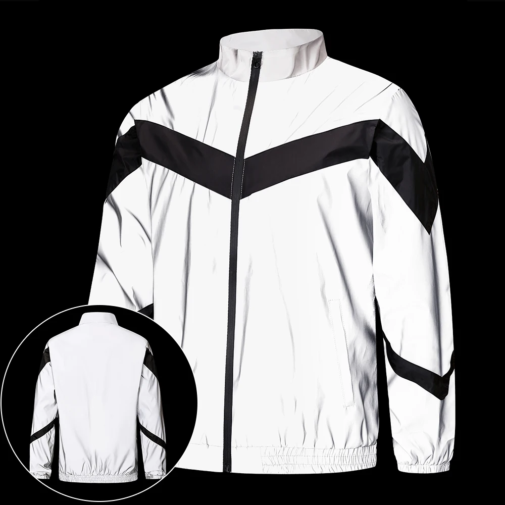 

Night Reflective Jacket Men's Spliced Stand Collar Outdoor Running Cycling Luminous Safety Autumn Coats Hip-hop Dance Streetwear