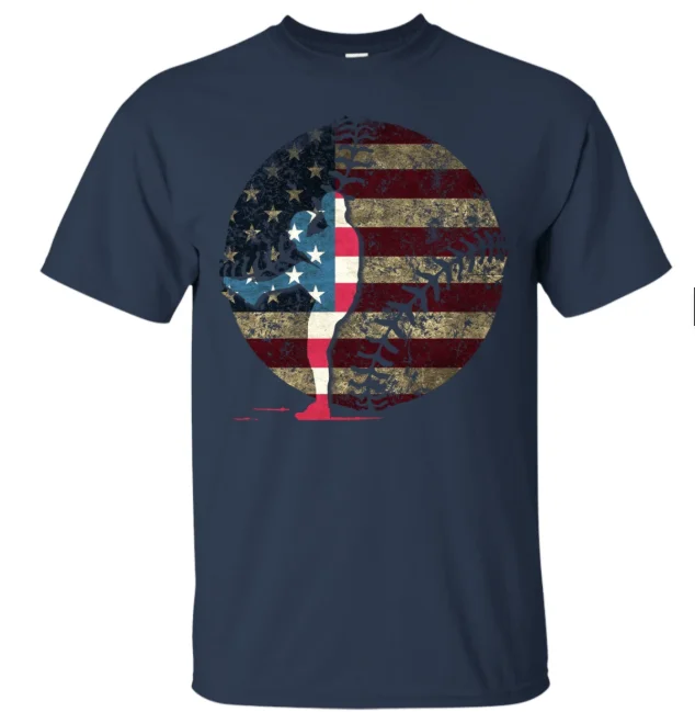 America Flag Baseball Pitcher Mens T Shirt. Short Sleeve 100% Cotton Casual T-shirts Loose Top Size S-3XL