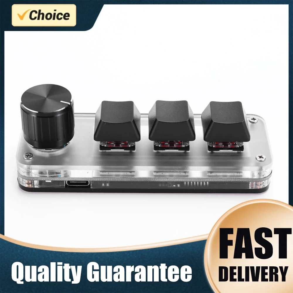 3 Key 1 Knob/4 Key One Handed Mechanical Gaming Keyboard RGB Wired USB Copy Paste Mini Button for Gamers/Designers/Video Editor