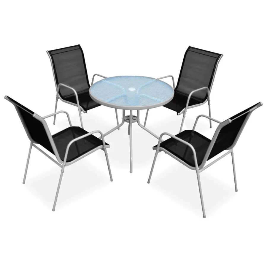 

5 Piece Patio Dining Set Steel Black