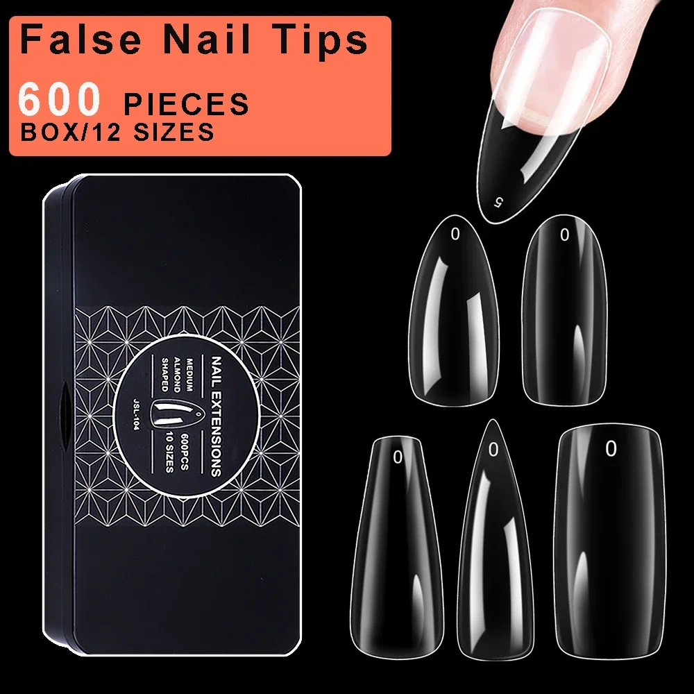 

600PCS False Nail Tips Women Full Cover Coffin Stiletto Acrylic Press On Nails Fake Artificial Soak Off Gel Nail Extension Tips