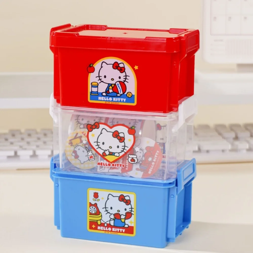 

Genuine Hello Kitty 3-Tier Stackable Storage Box Cute Sanrio Kt Cat Desk Organizer For Stationery Cosmetics Cotton Swabs Storage