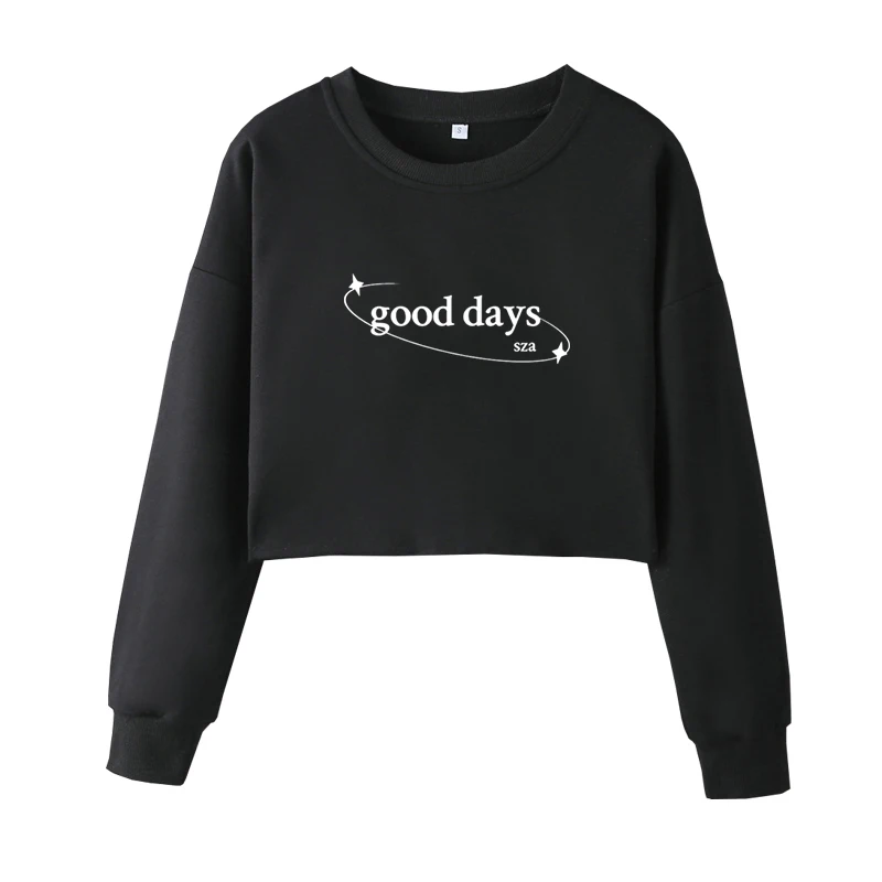 Sza Song Good Day Simple Text Graphics Print Crew Neck Cropped Sweatshirt Street Style Y2k For Women Gift To Fans