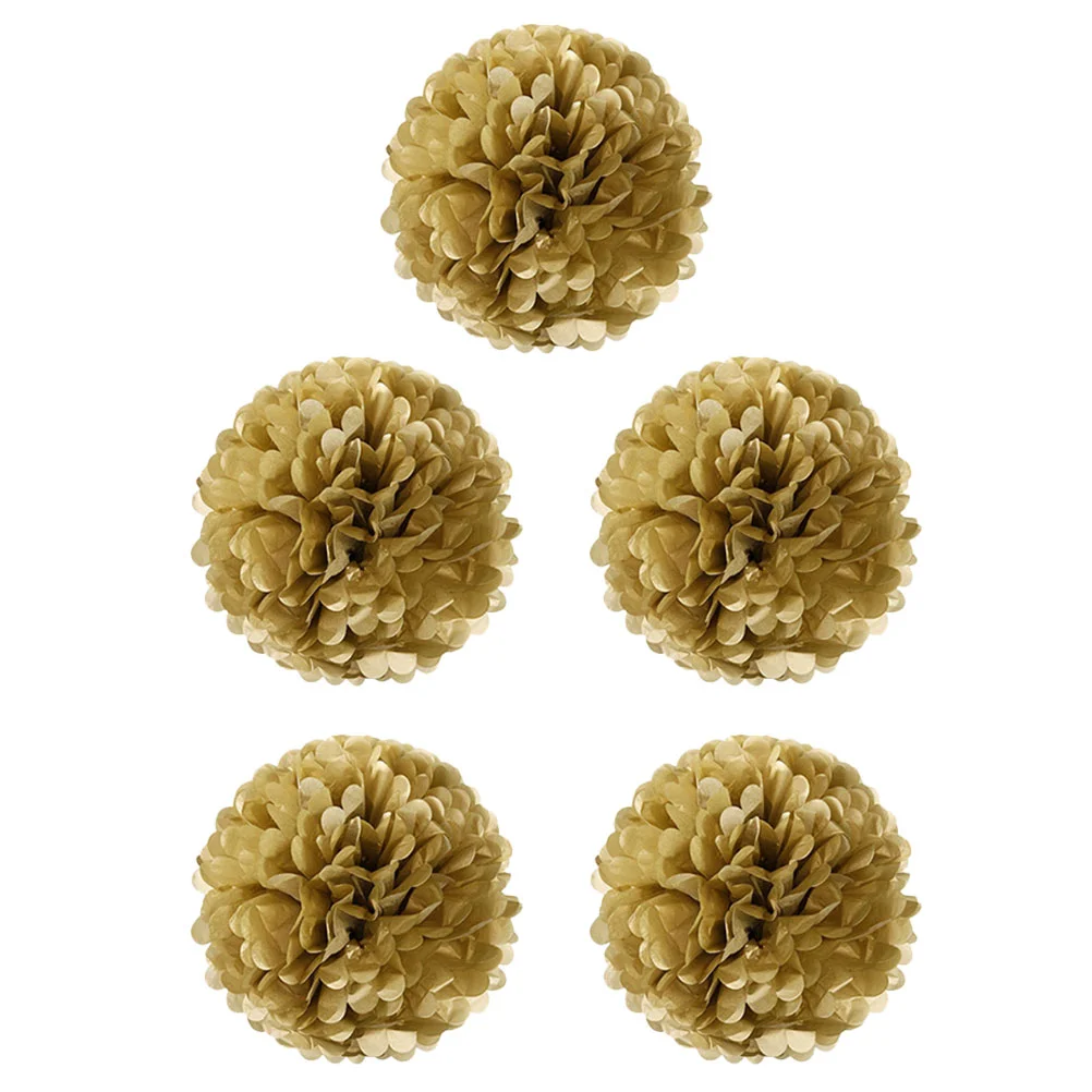 5pcs 8" Gold Tissue Paper Pom Pom Flower Ball wedding paper flower balls tissue paper flowers pom poms