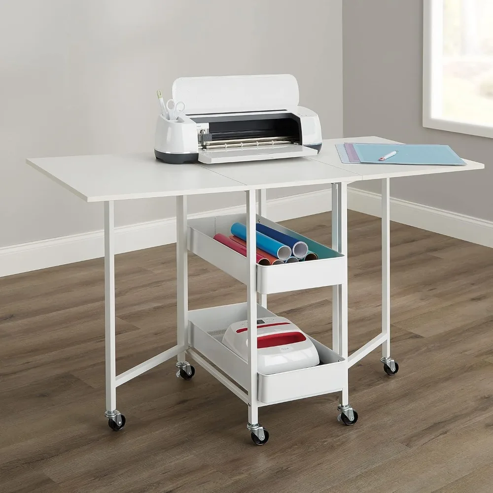 

Kensington White Table Rolling Cart and Extendable Panels Multi-Functional Storage Cart for Home, Office, and Kitche