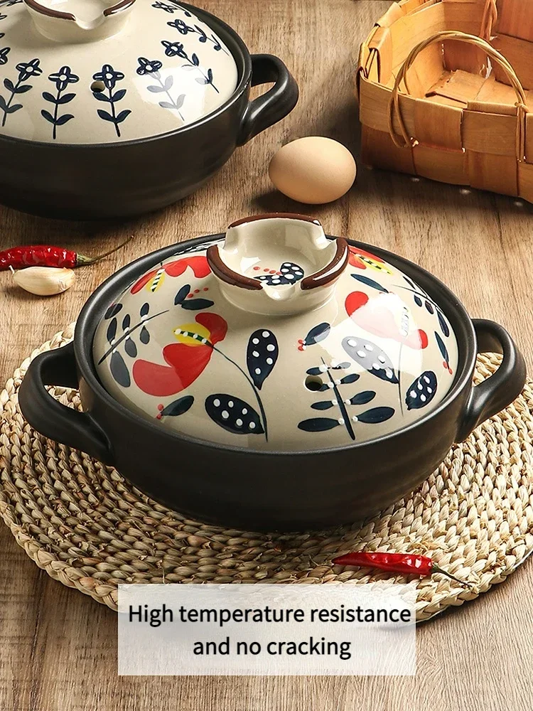 Ceramic Shallow Mouth Small Casserole Pots, Creative Household Gas Stove, High Temperature Resistant, Soup Pot