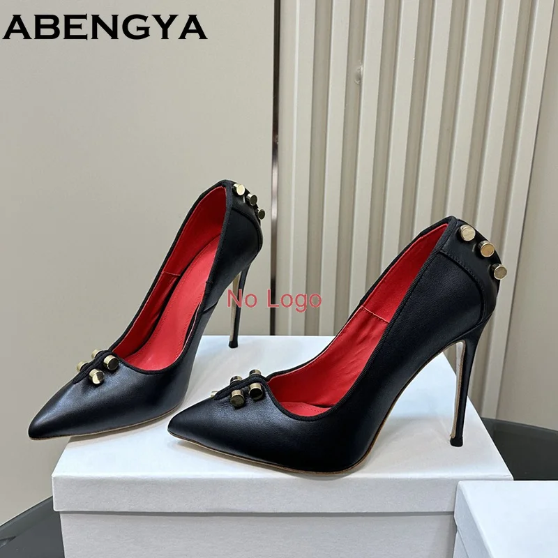 Leopard Print Large Size 43. Women Pumps Rivet Studded Point Toe Party Shoes For Woman Spring High Heel Gladiator Shoes Ladies