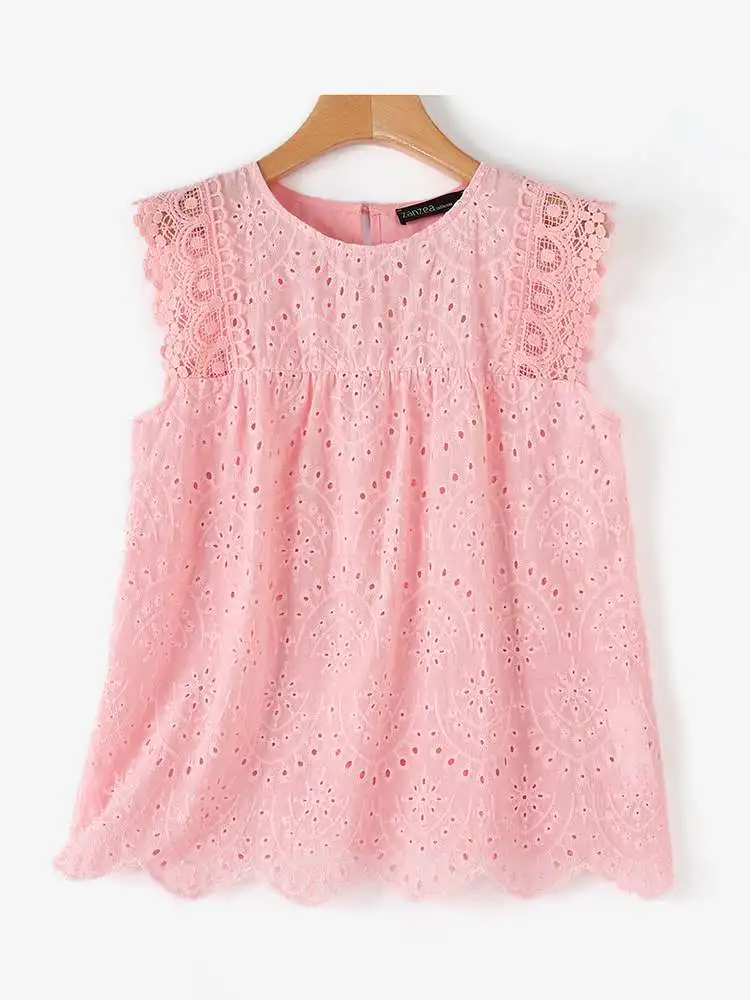 Fashion Sleeveless Lace Crochet Blouse ZANZEA Summer Women Tanks Tops Bohemian Holiday Shirt Elegant Camis Casual Loose Chemise