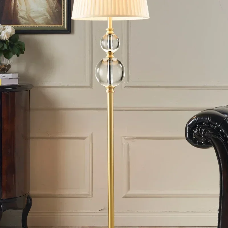 

American Light Luxury Crystal Floor Lamp Living Room Simple Modern All Copper Floor Table Lamp European