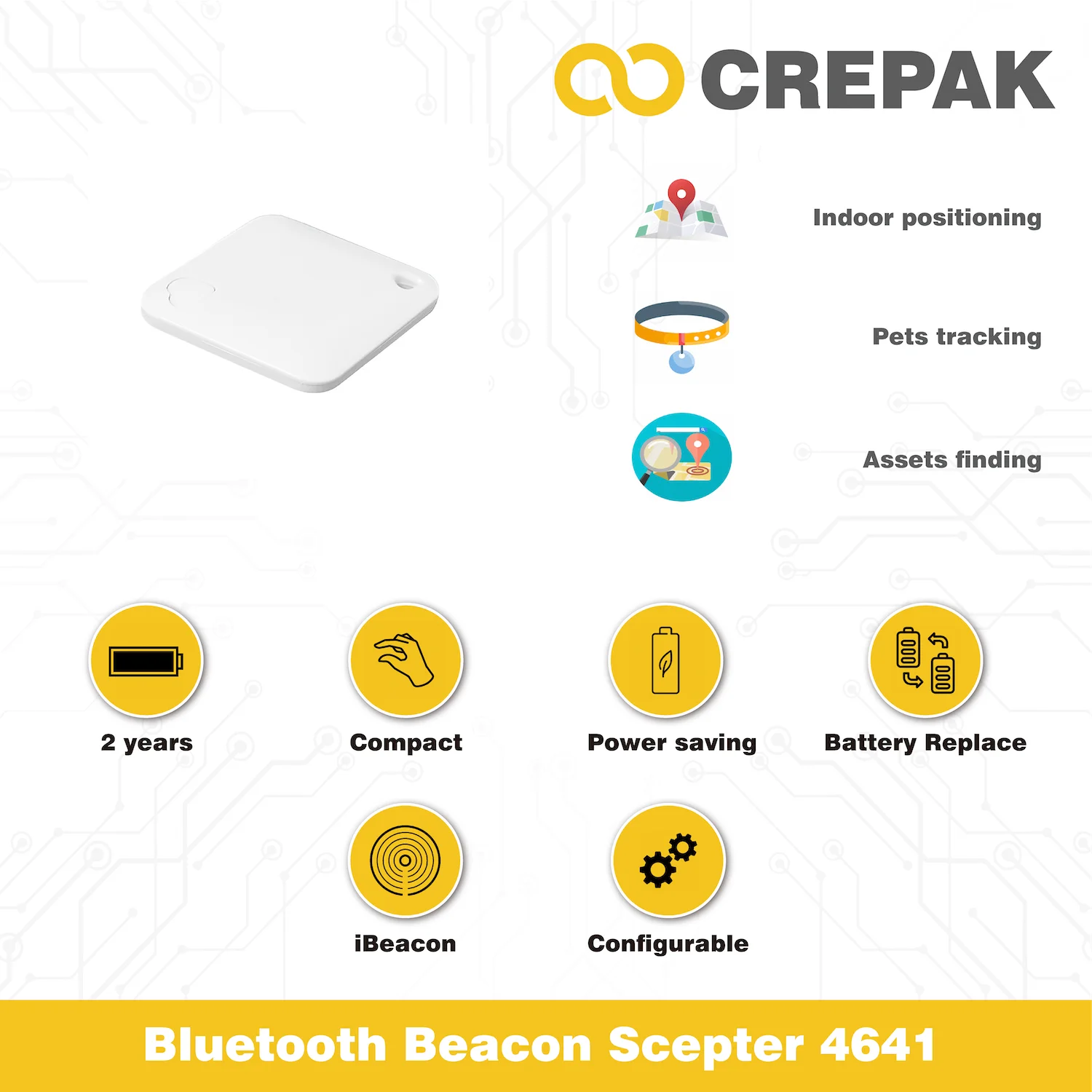 2 Years Low Power Consumption Thin Bluetooth Beacon/DA 14531/Ibeacon/Active RFID/BLE 5.1 Tag Indoor Positioning Scepter 4641