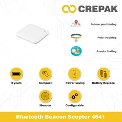 2 Years Low Power Consumption Thin Bluetooth Beacon/DA 14531/Ibeacon/Active RFID/BLE 5.1 Tag Indoor Positioning Scepter 4641