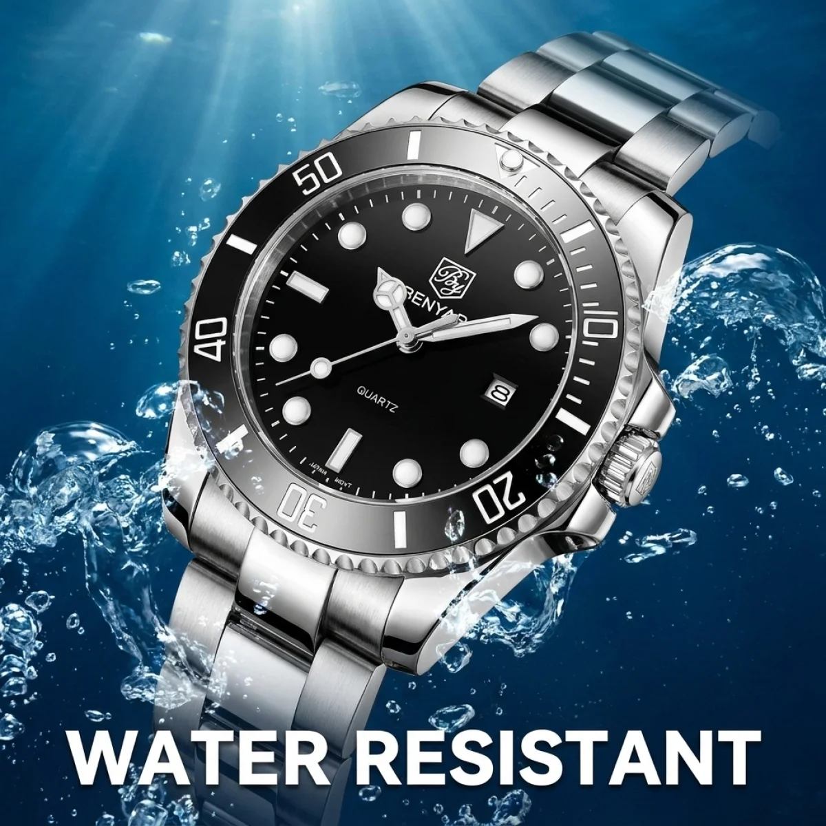 BNEYAR New Men's 43mm Quartz Watch Stainless Steel Waterproof Luxury Business Leisure Men's Watch