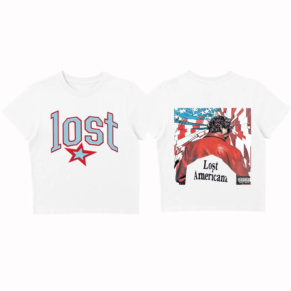 MGK Lost Americana Machine Gun Kelly المحاصيل القمم تي شيرت الفتيات أزياء المرأة س الرقبة قصيرة الأكمام Swiftie هدية