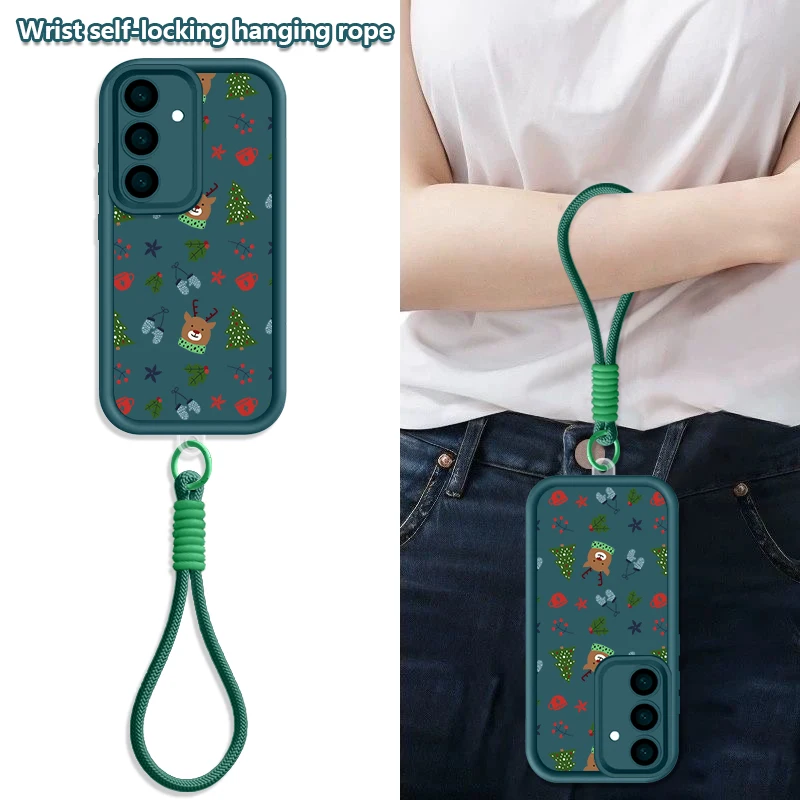 Christmas Pattern Lanyard Phone Case For Samsung Galaxy S25 Edge S24 S23 S22 Ultra S25 S24 FE A17 A56 A36 A16 A55 A15 A54 Cover