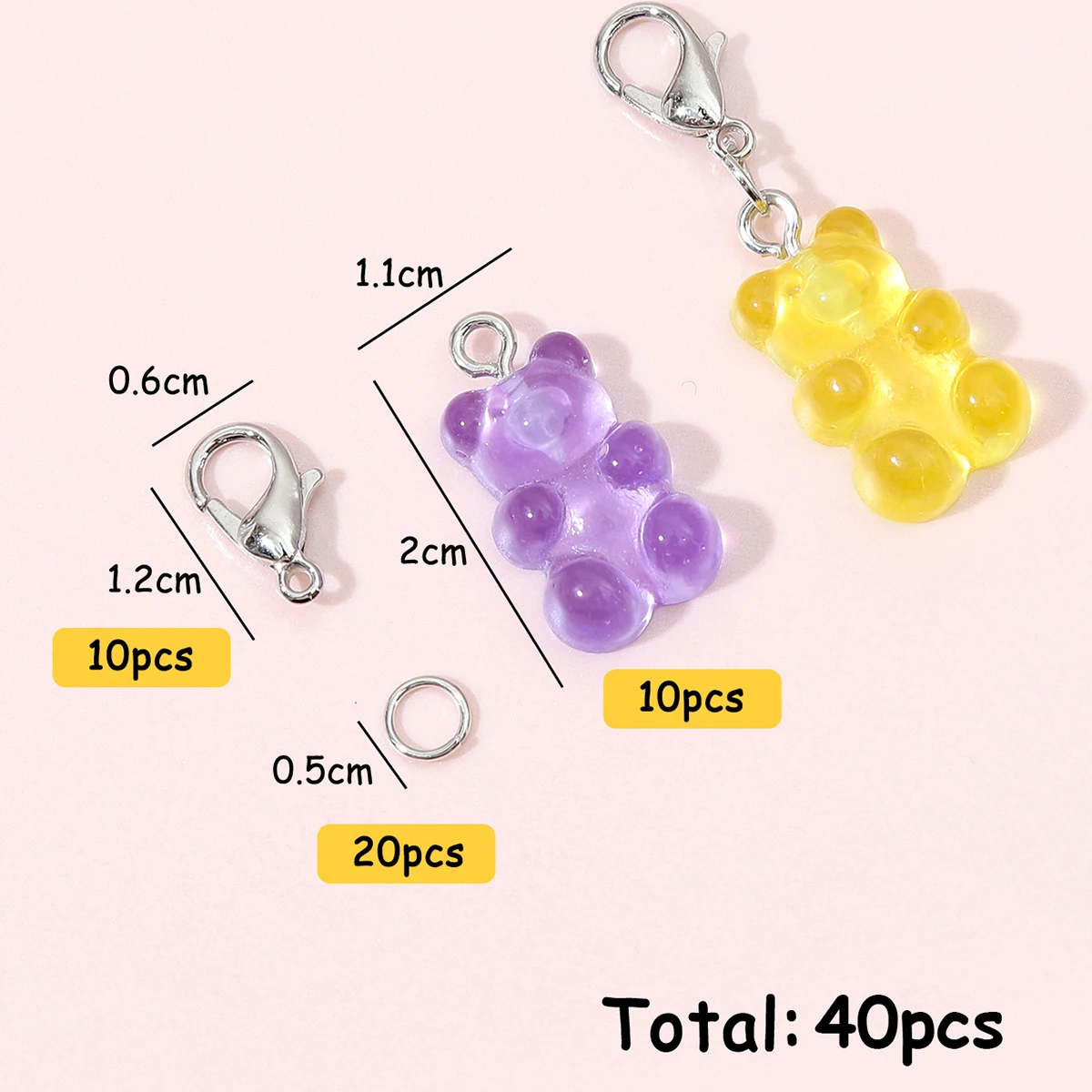 About40Pcs Randomly Mixed Color Mushroom Pendant, Bear Accessories, Lobster Buckle, Single Circle DIY Making Bracelets, Earrings