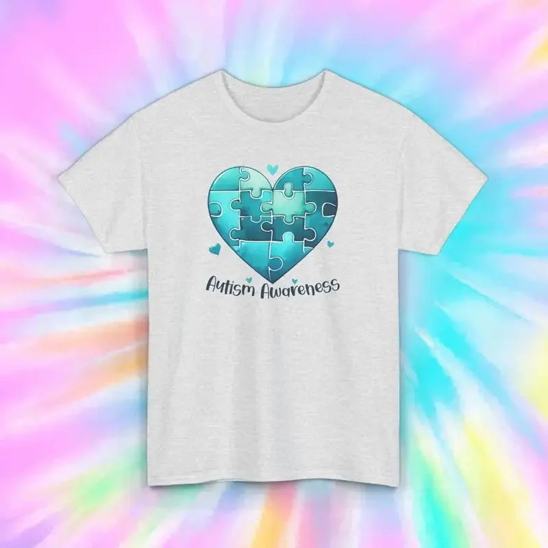 Autism Awareness Heart Puzzle Piece T Shirt S 5XL Support Acceptance Inclusion