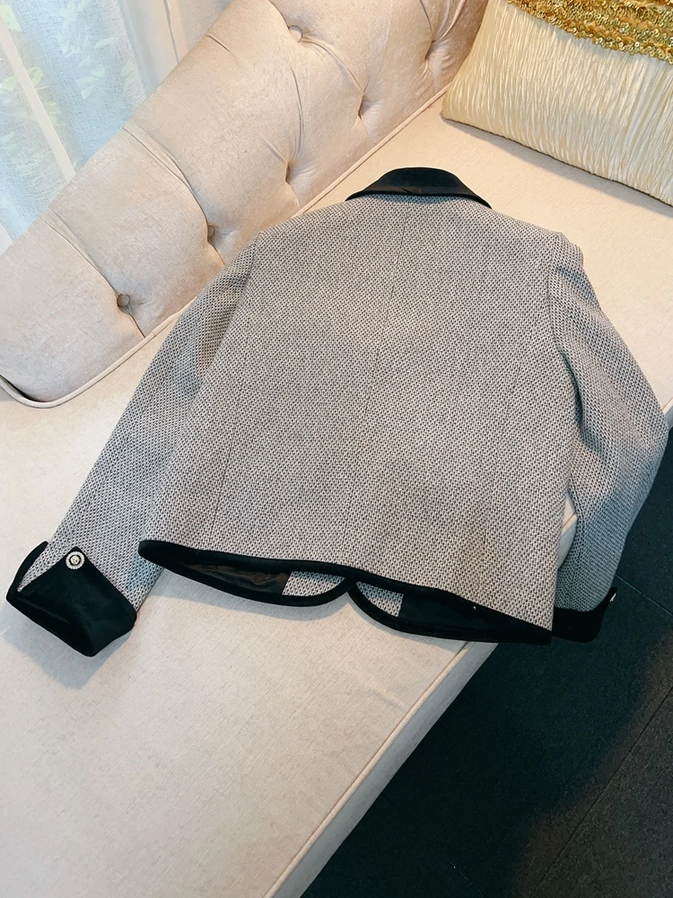 Ele Vintage معطف الصوف طوق زر التفاصيل مستقيم قطع ort ملابس خارجية للنساء الخريف Faion Classic Sle