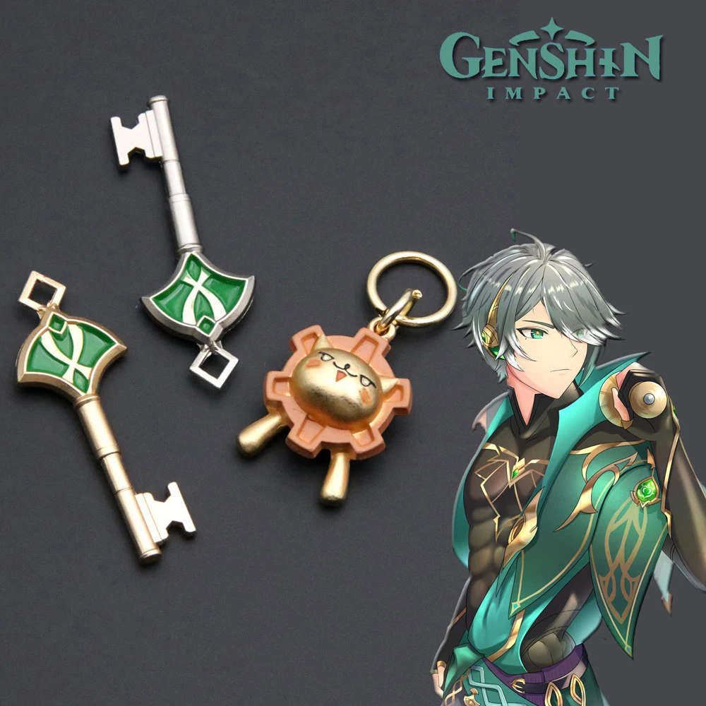 Game Genshin Impact Alhaitham Kaveh Key Keychain Sumeru Kaveh Al Haitham Lion Key Set Keyring Cosplay Accessory Prop