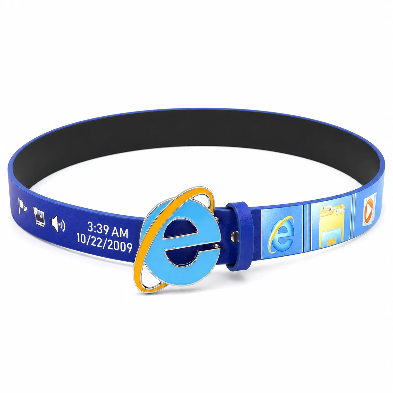 Ceinture vintage Y2K Internet Explorer Meme 110 cm, ceinture en cuir unisexe style tech avec boucle en alliage, accessoires nostalgiques et amusants pour jeans