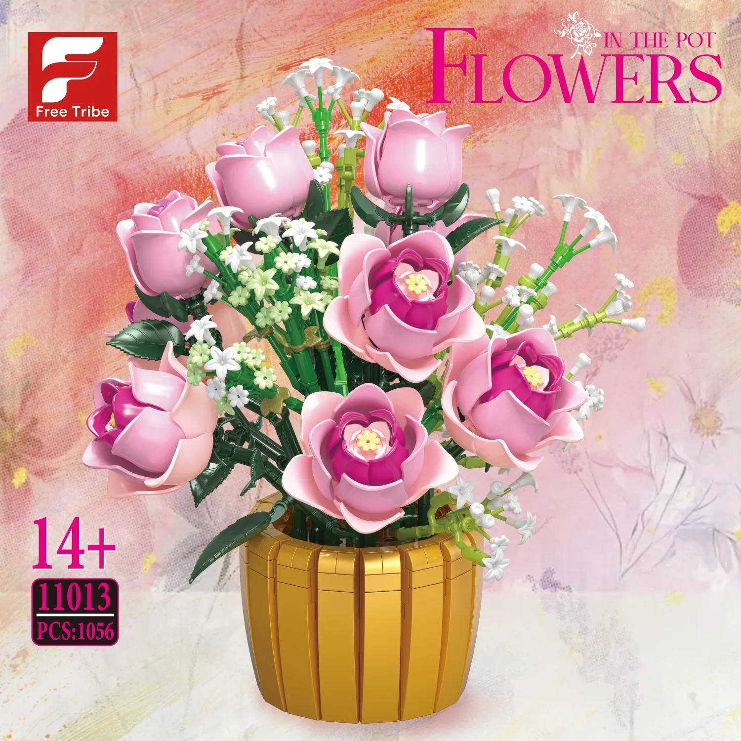 

1056PCS Pink Rose Potted Building Blocks Flower Vase Model Bricks Desktop Ornament Romantic Gift Educational DIY Toys For Kids