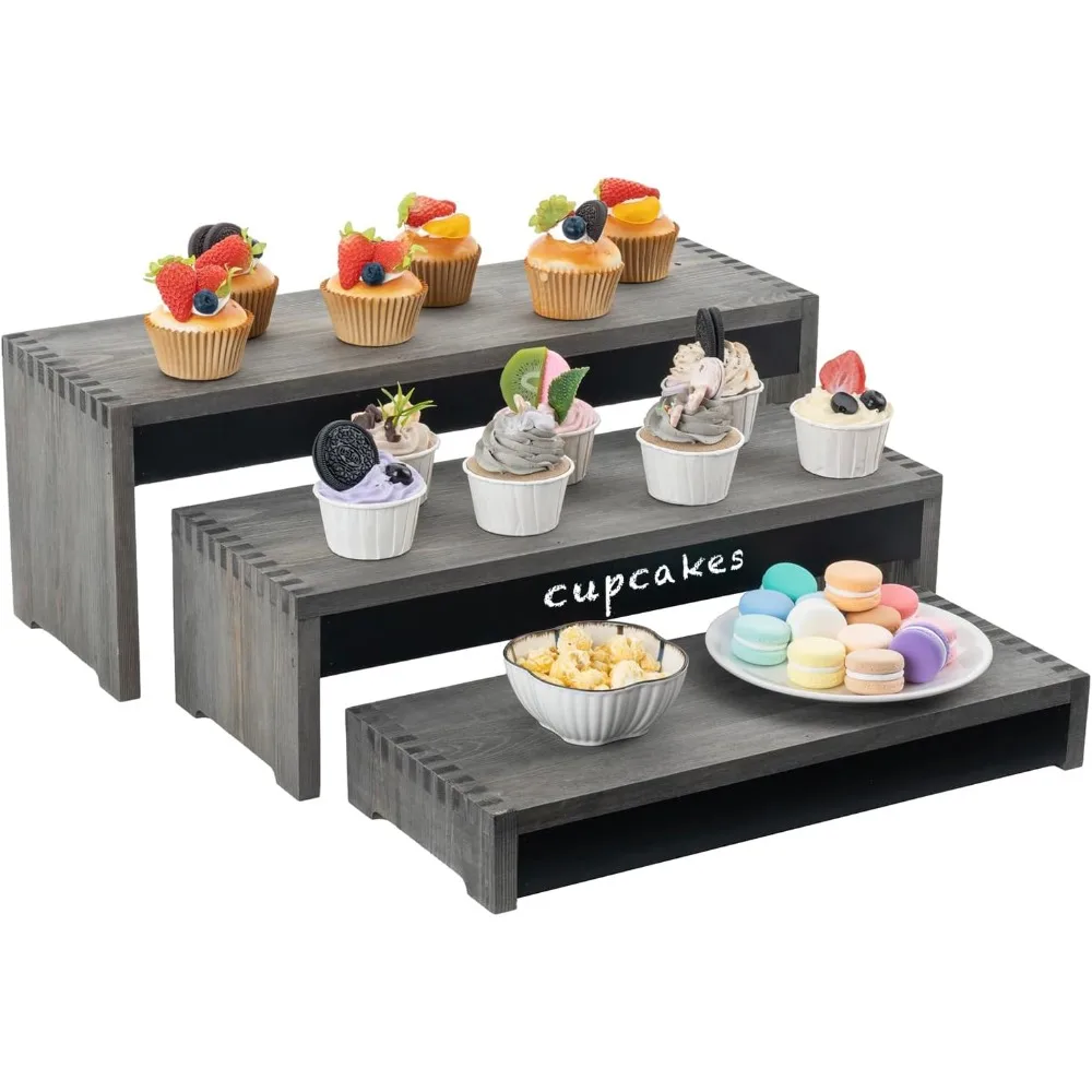 Solid Wood Dessert Display Risers in Weathered Gray, Tabletop Nesting Cupcake Stands, Retail