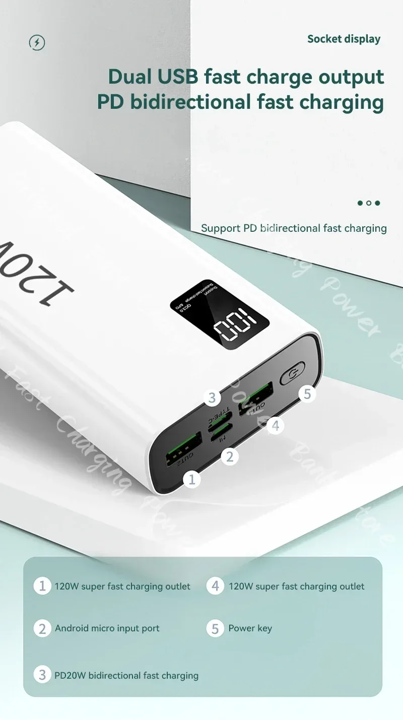 Xiaomi 50000mAh Large Capacity Power Bank Portable  UAB-C 120W Super Fast Charging Mobile External Battery For iPhone 17 Samsung