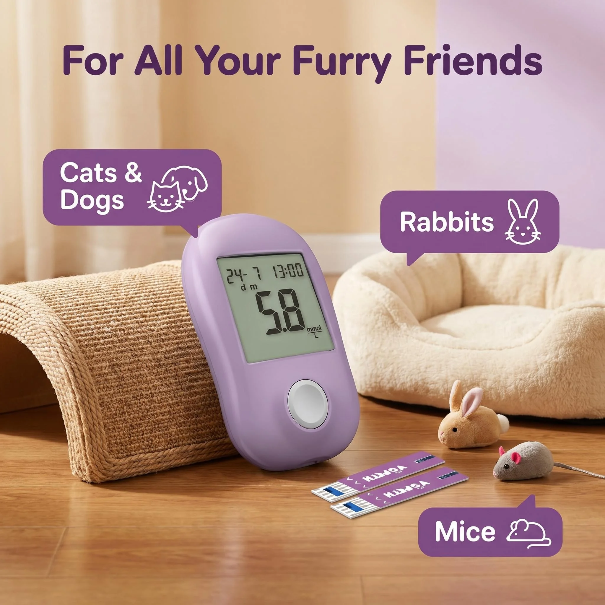 Pet diabetes detector, Dog & Cat universal glucose meter, Household pet blood glucose meter, Pet blood glucose test kit, High pr