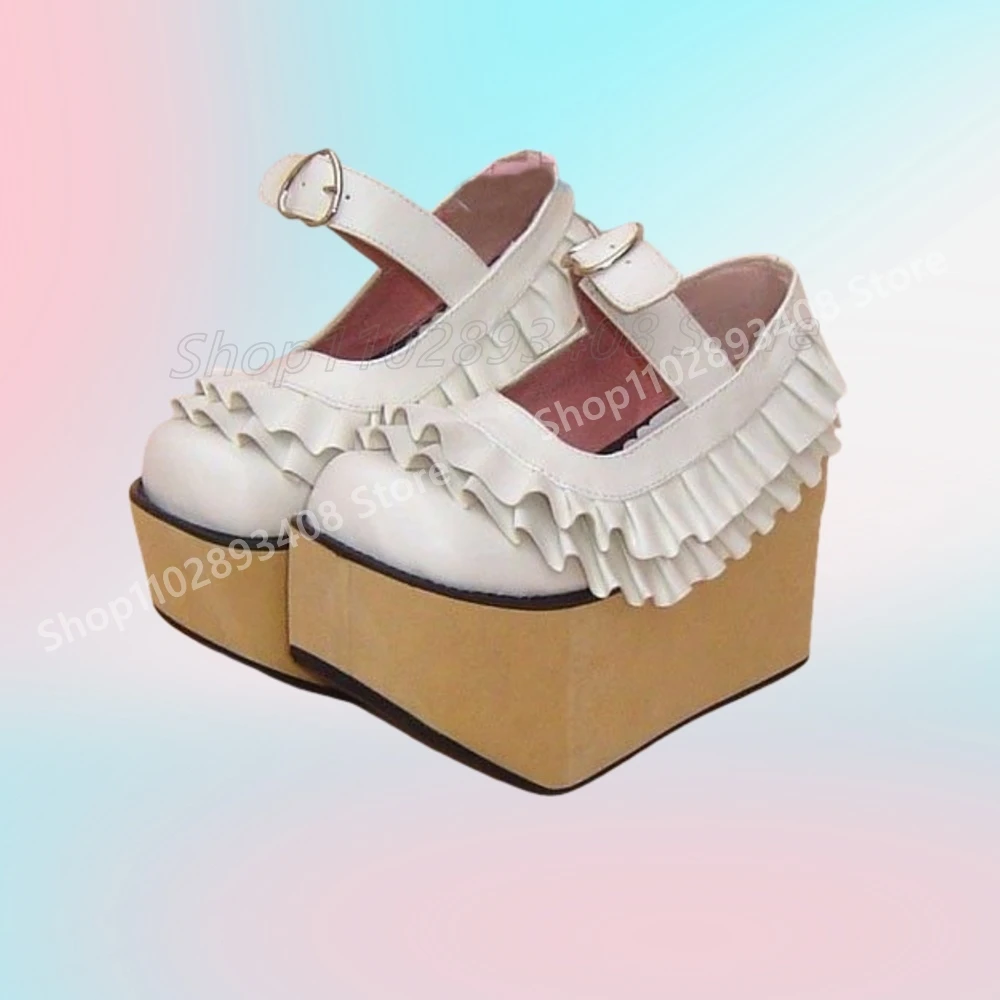 Solido Fiore Decorazione Del Merletto Lolita Pompe Dolce Spessore Piattaforma Punta Rotonda In Pelle Opaca Nuove Scarpe Da Donna 2025 Primavera Para Mujere