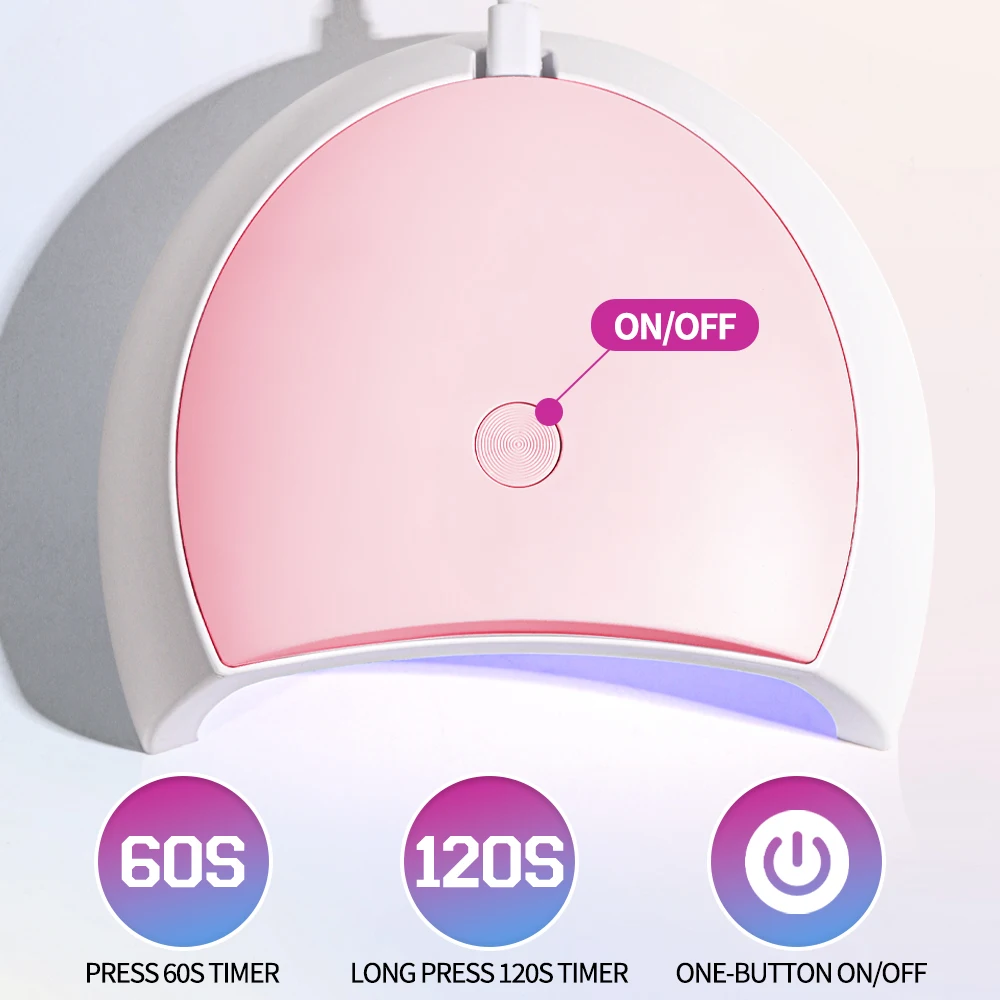 Lampada per unghie LED UV MINI 2C Luce UV da 60 W per unghie con 4 impostazioni timer Luce per unghie a LED adatta per il fai da te domestico e il salone di bellezza