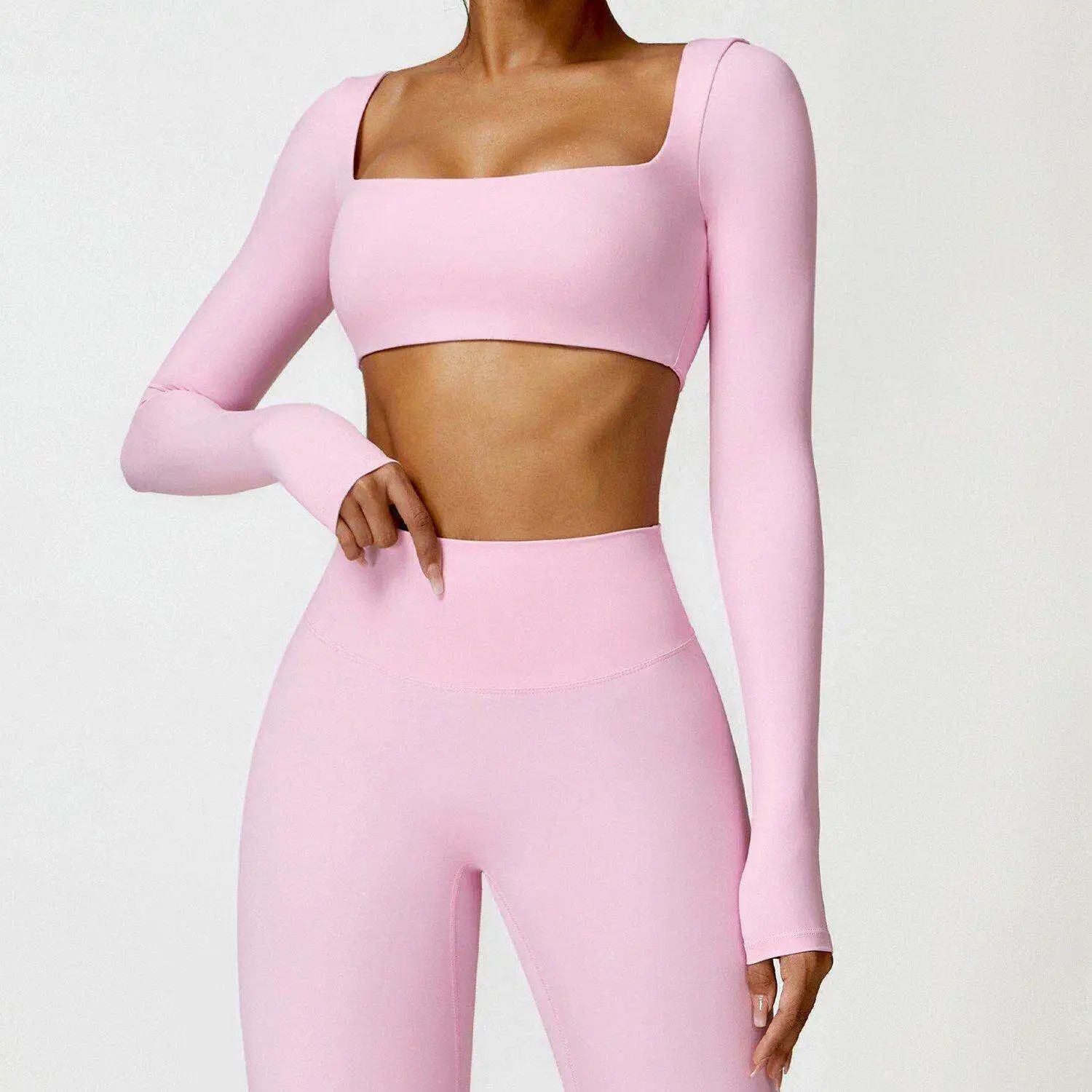 Women's Yoga Fitness Sports Wear Long Sleeve Fleece Short Top with Chest Pad Outdoor Running Breathable Quick Dry Ultra Elastic