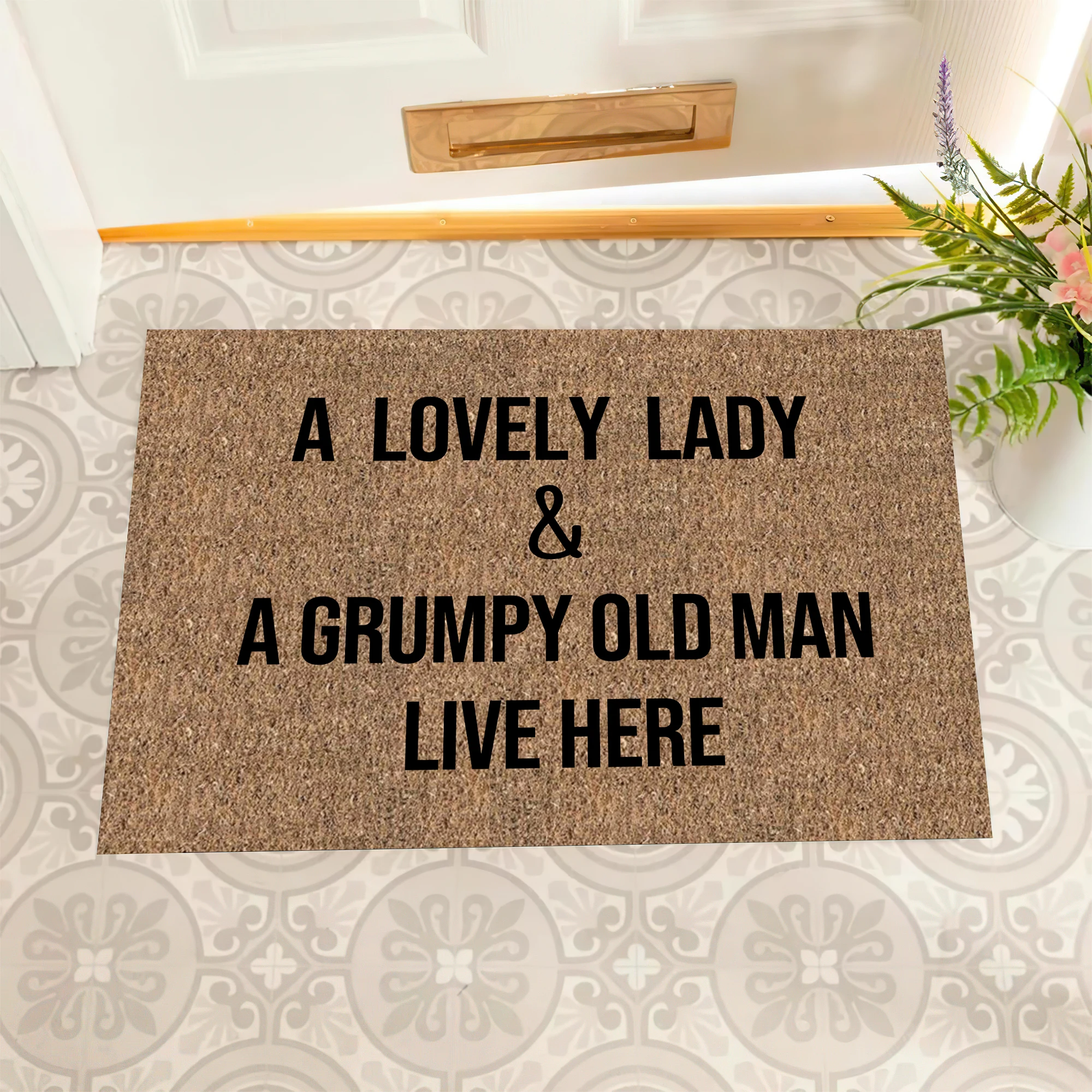 

A Lovely Lady and A Grumpy Old Man Live Here Doormat Rubber Non-Slip Floors Mats for Entryway Door Mat Indoor Kitchen Rugs