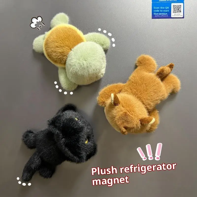 Cartoon plush toy fridge magnets, fun party style small animal plush toys creative fridge decorations
