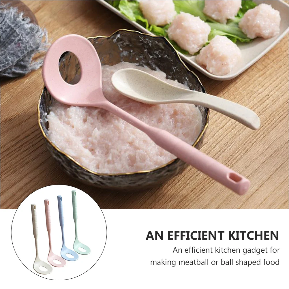 

4pcs Meatball Maker Spoon Wheat Stalk Material Long Handle Comfortable Grip For Ball Shaped Food Cooking Utensils
