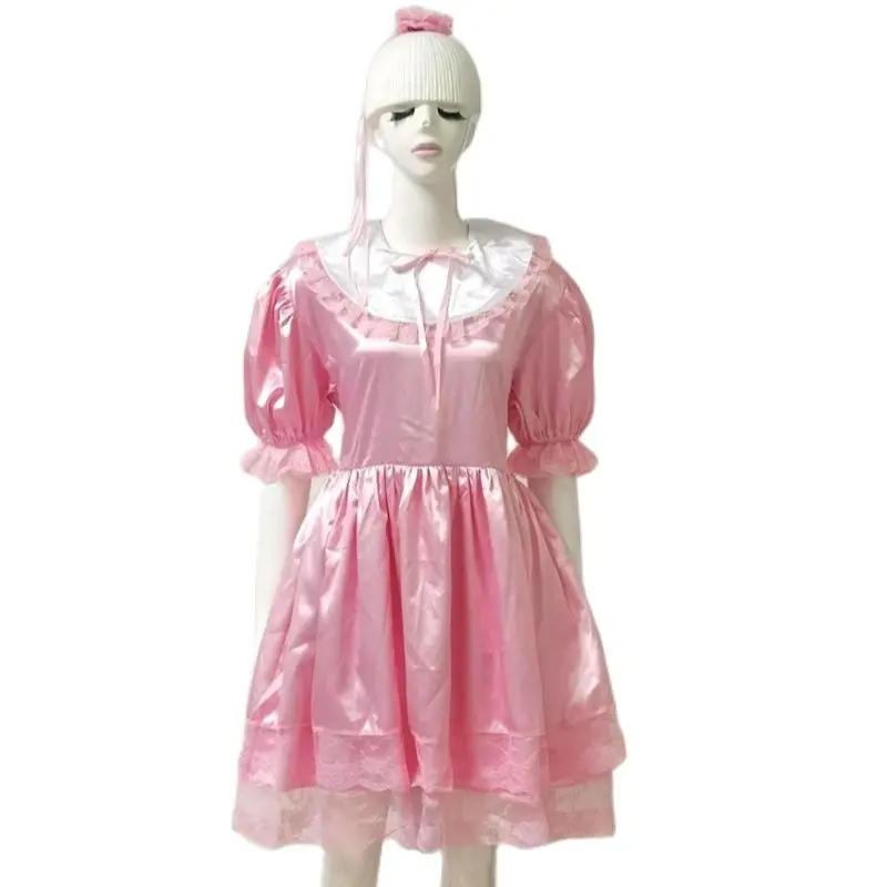 Multicolor Adult Giant Baby Sexy Girl Pink Polo Dress Sissy Makeup Ball Japanese Maid Gothic Role Play Lockable