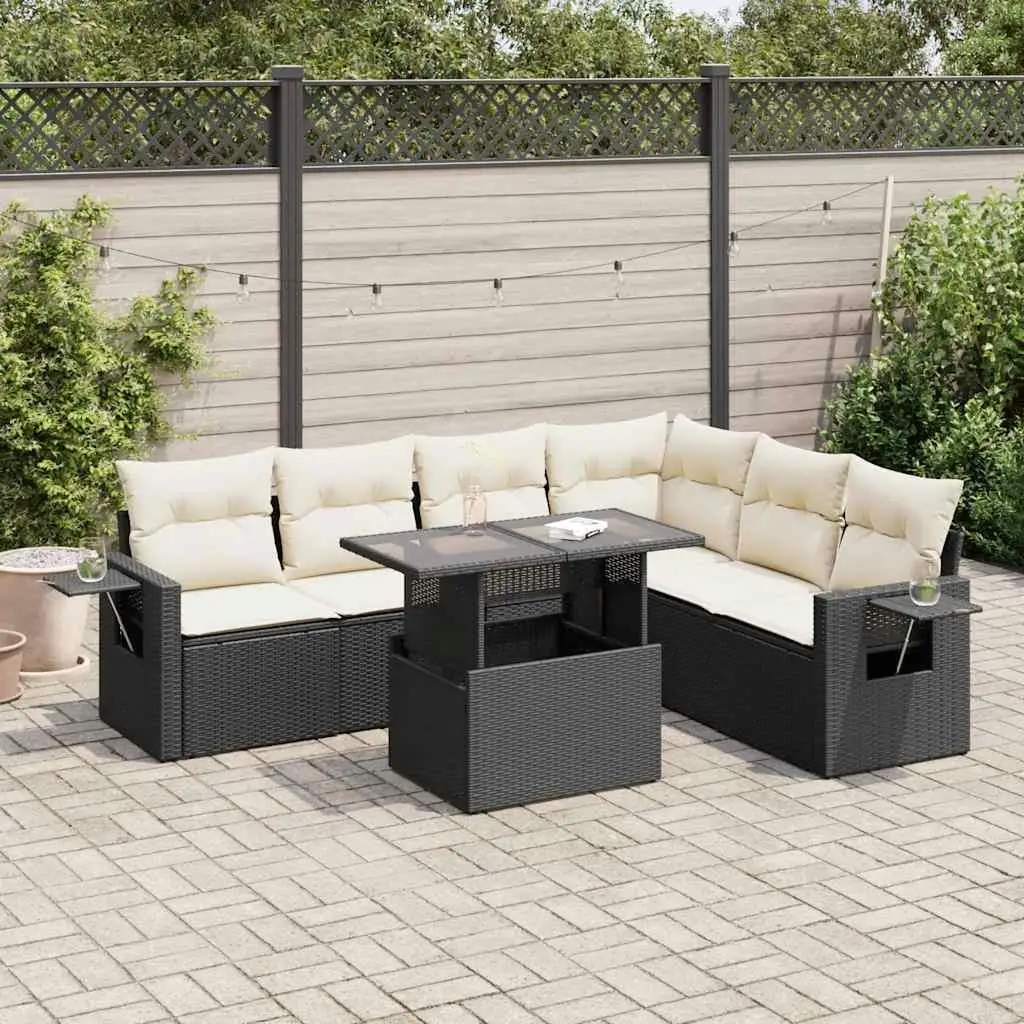 

Cozy Black Cream Outdoor Sofa Set Garden Seating with Comfortable Cushions Weather Resistant Design for Patios Balconies
