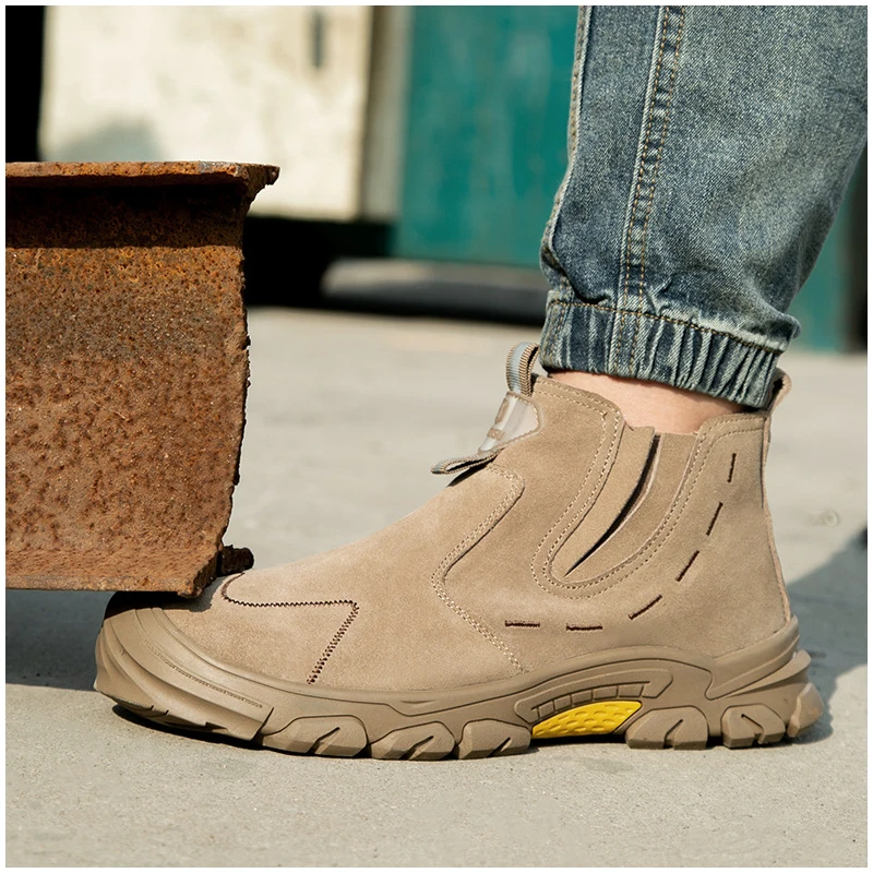 

mens fashion steel toe caps work safety boots cow suede leather welding shoes worker security ankle botas safe footwear protect