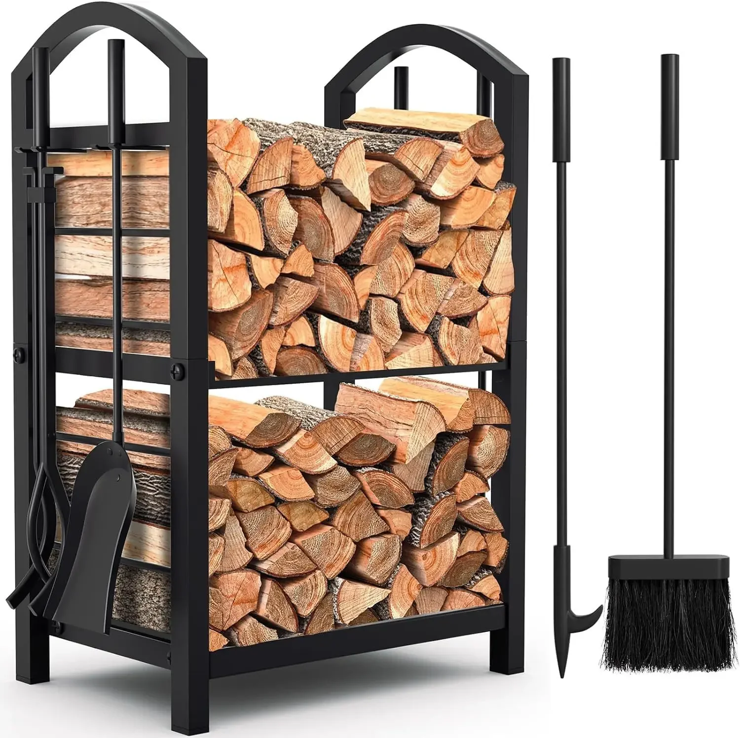 Firewood stand Fireplace Tool holder Indoor wood Fireplace Outdoor wood Wood storage Stacked Black Match