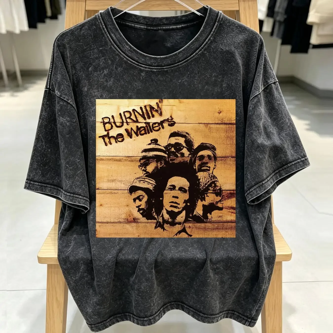 washed T Shirt Burnin' Classic Bob Marley the Wailers Exodus Legend Natty Dread vintage Washed streetwear Stylish Stretched