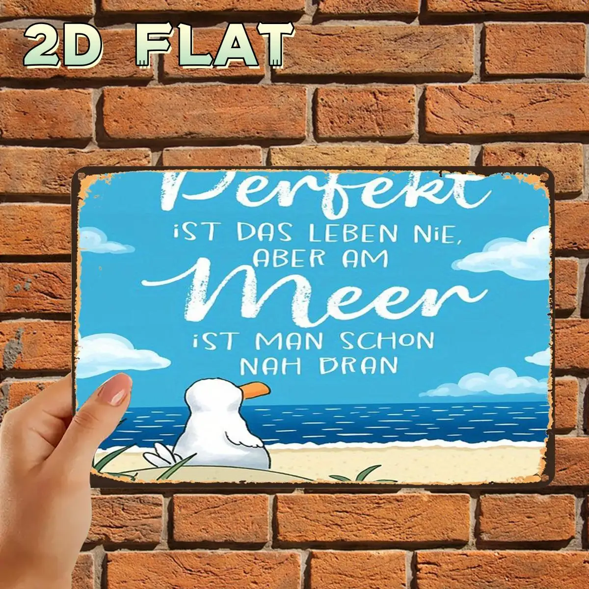 Retro VintageSeagull Beach Quote SignMetal aluminum Sign, Pre-Drilled Holes, Suitable for Indoor, Garden,Outdoor