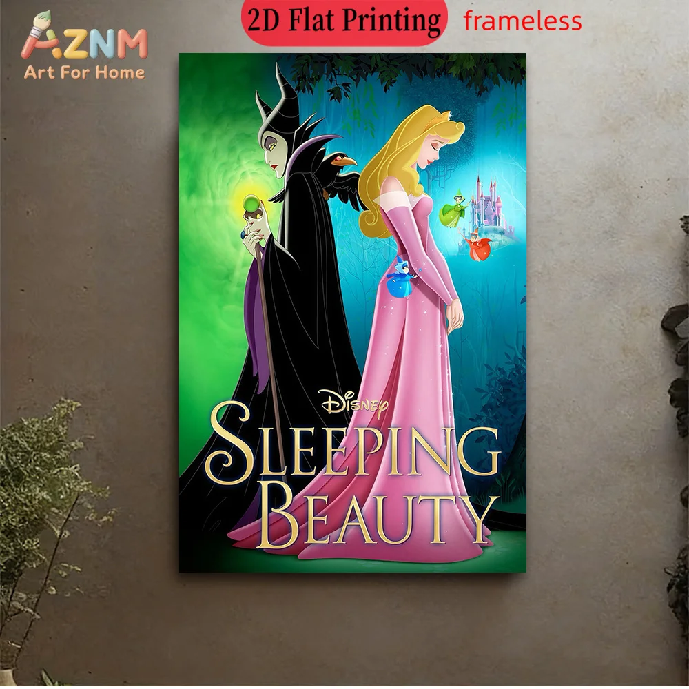 AZNM - Lienzo Decorativo sin Marco de la Bella Durmiente de Disney, Aurora, Maléfica, Hadas Buenas, Bosque Encantado, Castillo