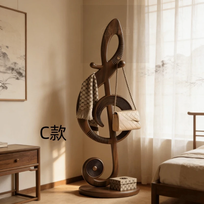 Black walnut music note coat rack, mortise and tenon structure B & B villa bedroom