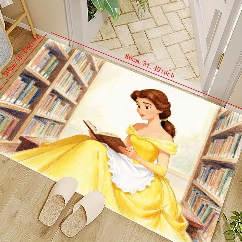 

1PC Disney Princess Belle Beauty & The Beast Floor Mat, Cartoon Character Reading Book Area Rug for Kids Bedroom Living Room Hom