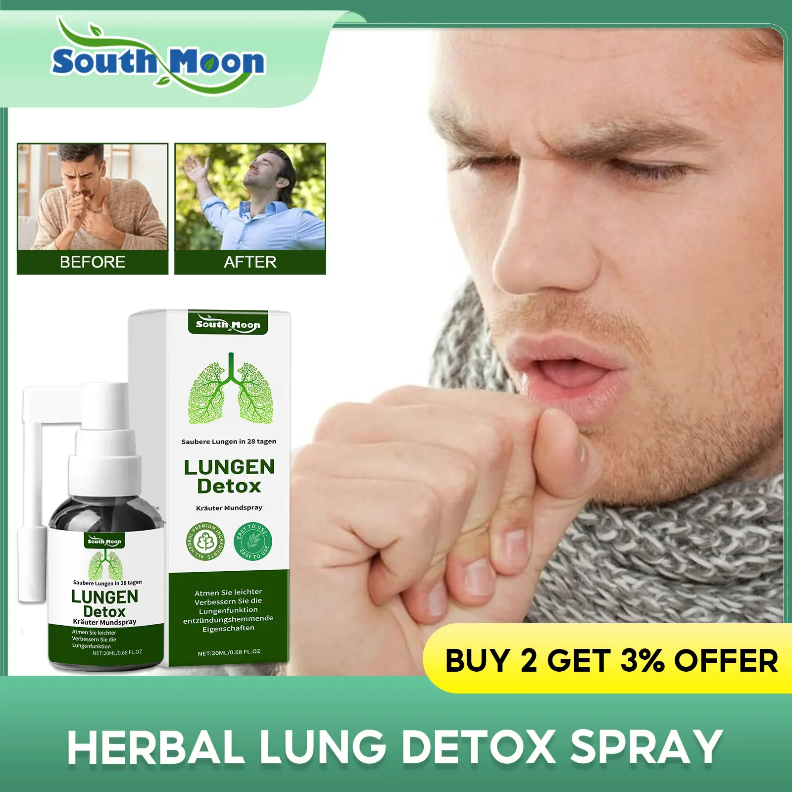 

Очищение легких, детокс-спрей, успокаивает боли в горле, зуд, улучшает дыхание, дискомфорт, контроль кашля, очищающая печень, увлажняет, легкий туман